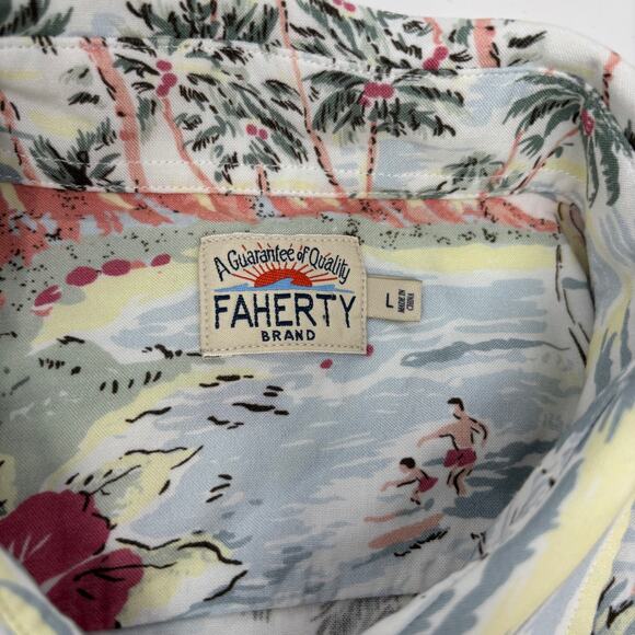 Faherty Mens Large Hawaiian Pattern Short Sleeve Button Up Shirt - Picture 2 of 6